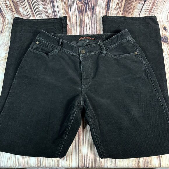 Eddie Bauer Size 8 Black Boot Cut Mid Rise Corduroy Pants Slacks Trouser 28x30.5 - Picture 2 of 11